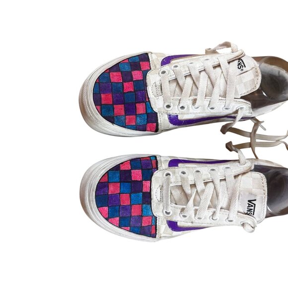 Vans Off the Wall Size 7 Checkered Design Canvas Shoes Pink Blue Purple Tennis - Picture 8 of 14